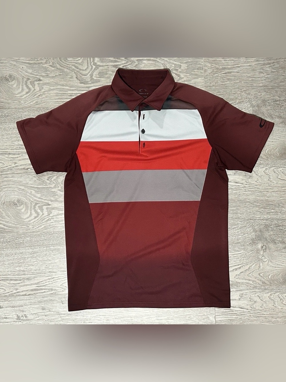 Oakley Men's Colour Block Maroon Striped Polo Golf Shirt